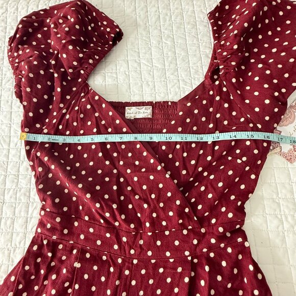 Band Of The Free Burgundy Polka Dot Puff Sleeve Maxi Jumpsuit Womens S/M - Picture 11 of 15